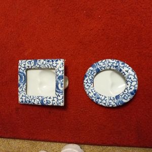 2 vintage blue and white frames